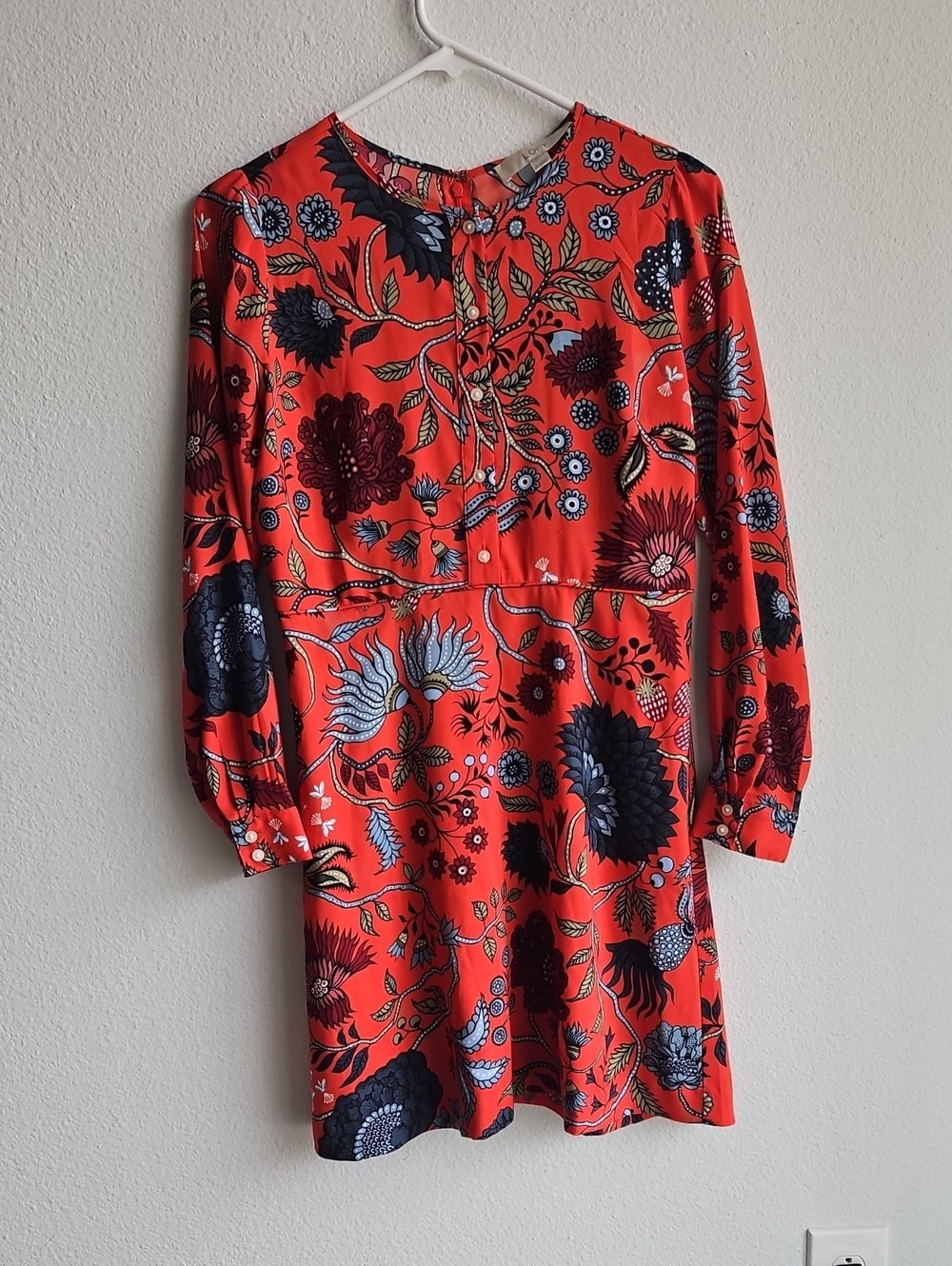 Anne Taylor LOFT Red Floral Long-Sleeve Mini Dress 2 Petite
